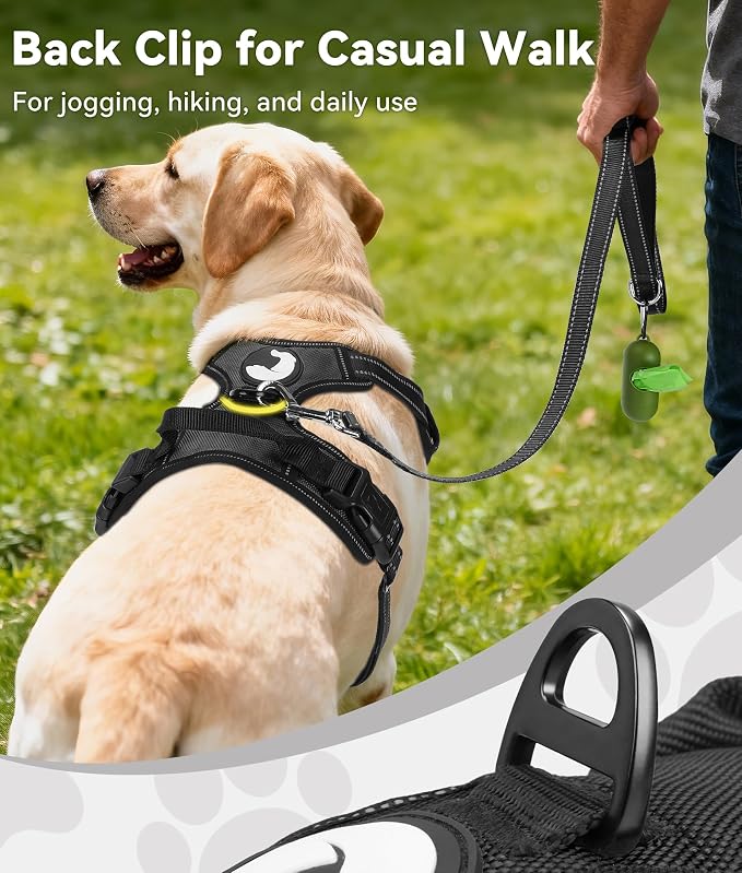 Joytale No Pull Dog Harness Medium Sized Dog, Reflective Pet Vest with Front Clip, Adjustable Soft Padded Harnesses with Easy Control Handle for Training and Walking, Black, M