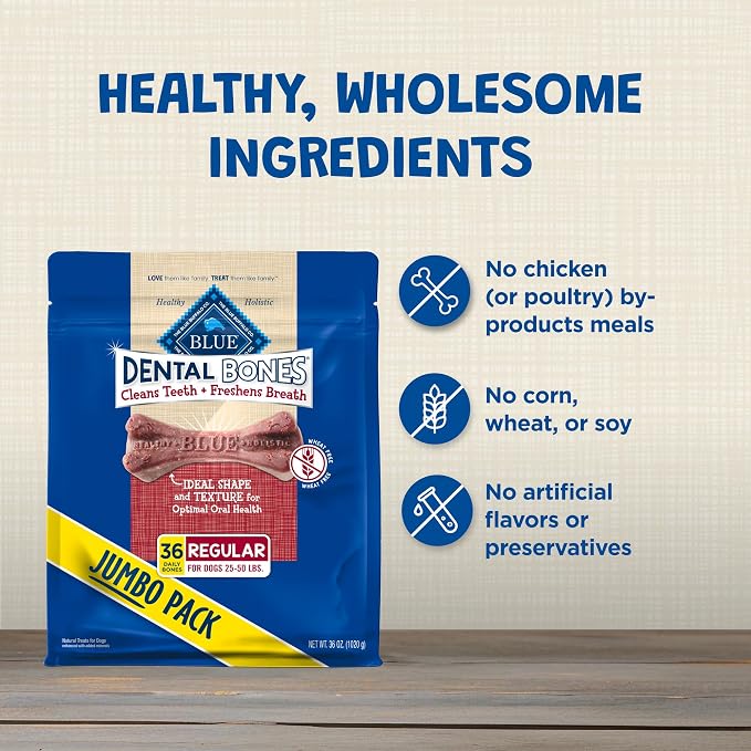 Blue Buffalo Dental Bones Regular Natural Dental Chew Dog Treats Bag Value Pack,(Pack of 2)
