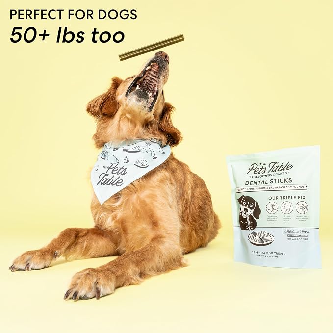 The Pets Table Dental Chews for Dogs 28 Sticks (20 oz), Chicken, Mint & Parsley | Dental Treats/Teeth Cleaning Chews | Removes Plaque and Tarter | Dental Sticks for Bad Breath Treatment | Dental Bones