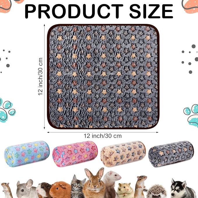 Reginary 4 Pcs Waterproof Guinea Pig Blankets Washable Small Animal Fleece Bedding Absorbent Guinea Pig Cage Liners Reusable Training Pee Pad Pet Sleep Mat for Hamster(Star Pattern,12 x 12 Inch)