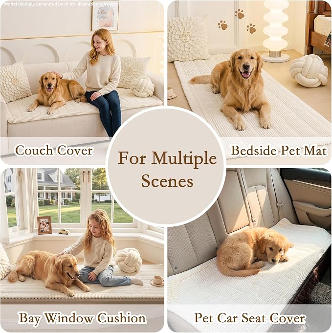 MEETSKY Couch Cover for Dog Washable, Non-Slip Pet Friendly Sofa Covers for 2 Cushion Couch Dog Mats for Couches Sofa Protector for Loveseat Soft Furniture Covers, 27.6" x 59", Cream
