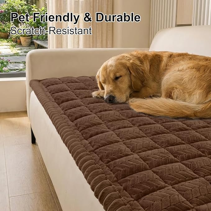 Smiry Couch Cover for Dogs, Non Slip Fuzzy Pet Sofa Covers Washable for 3 Cushion Couch, Soft Thick Furniture Protector for Cats Dogs, Against Fur, Dirt, Scratch Resistant (Brown, 35.4"x82.7")
