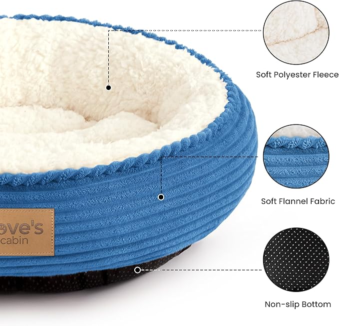 Love's cabin Round Donut Cat and Dog Cushion Bed, 20in Pet Bed for Cats or Small Dogs, Anti-Slip & Water-Resistant Bottom, Super Soft Durable Fabric Pet beds, Washable Luxury Bed Royal Blue