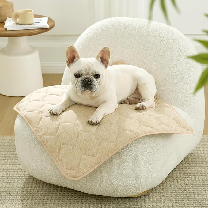 COZY KISS Dog&Cat Cooling Couch Cover, 27.5x27.5 Inch Waterproof Pet Pad, Q-Max > 0.4 Cool-Tech Fabric, Beige