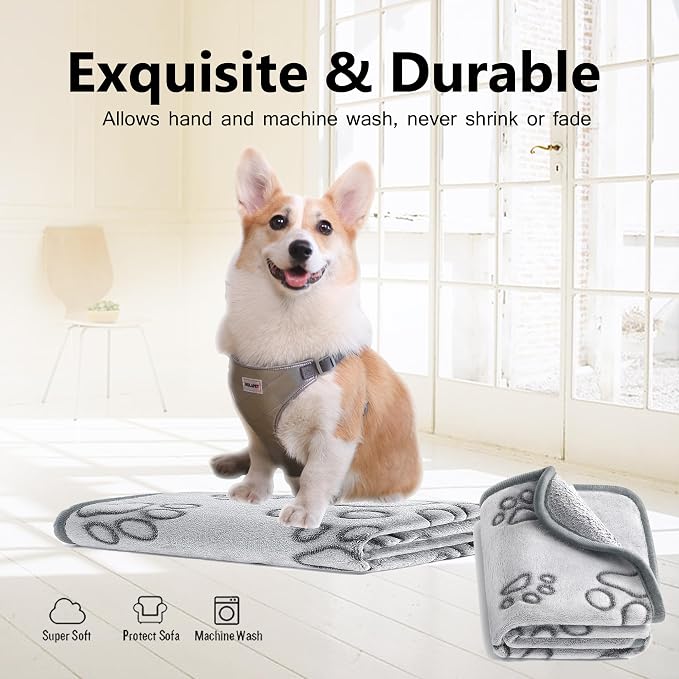 UTTPLL Blanket-Machine-Washable-Premium-Shedding Soft Dog Blanket 23"x16" Fluffy Warm Fleece Paw Print Pet Flannel Cat Blanket for Indoor Cats Small Dog Puppy Essentials Grey