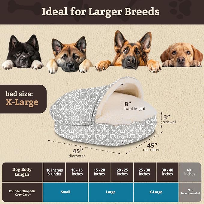 Snoozer Cozy Cave Dog Bed - Indoor Dog Bed with Cover Cave, Covered Calming Burrow for Medium & Large Sized Pets with Blanket Attached, Enclosed, Removable Washable Cover - XL, Ramey Gray