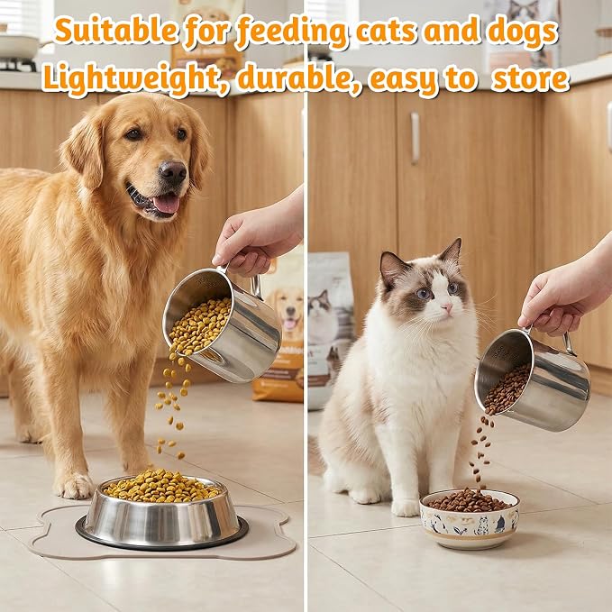 Dog Food Scoop 1.5 Cup, 304 Stainless Steel Dog Food Measuring Cup with Handle Durable Dog-Cat Pet Food Scoop Cup 1 1/2 Cups Measuring Scoops for Dogs, Cats, Birds, Rabbits for Dry Food and Treats