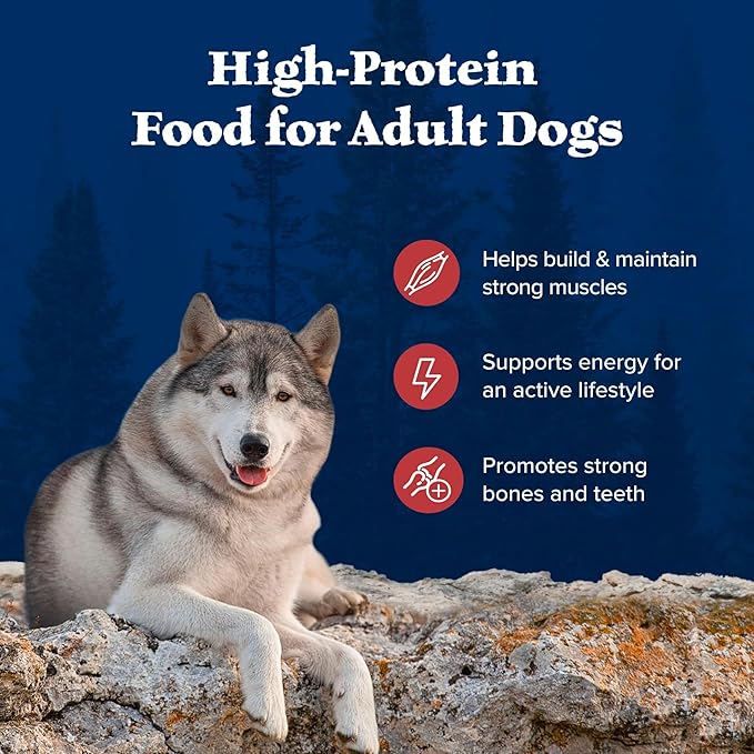 Blue Buffalo Wilderness Rocky Mountain Recipe Adult Dry Dog Food with Red Meat & Wholesome Grains, 34g Protein, Vibrant Energy for an Active Life, Made with Natural Ingredients, 24 lbs.