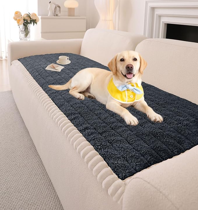 OTOB Couch Cover for Dogs Washable, Non Slip Plush Fuzzy Sofa Covers for 3 Cushion Couch All Seasons, Kids Pet Friendly Soft Cozy Furniture Protector Sofa Slipcovers (Dark Gray, 27.6" x 82.7")