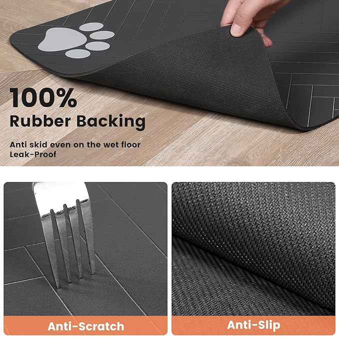 Pet Feeding Mat-Absorbent Pet Placemat for Food and Water Bowl, with Waterproof Rubber Backing, Quick Dry Water Dispenser Mat for Dog and Cat (27"x17", Blue)