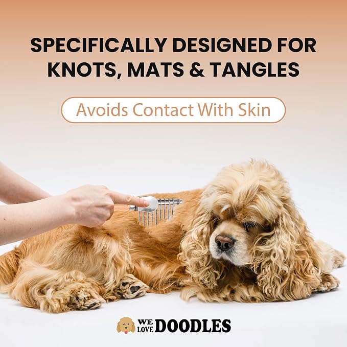 Dog Dematting Brush & Rake, Detangler Brush for Dogs, Comb Tool for Grooming, Best for Doodles, Poodles, Goldendoodles, Cats & Other Pets, Matted Fur Removal On Undercoat [We Love Doodles]