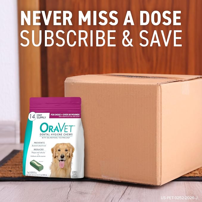 ORAVET Dental Chews for Dogs, Oral Care and Hygiene Chews (Medium Dogs, 25-50 lbs.) Purple Pouch, 30 Count