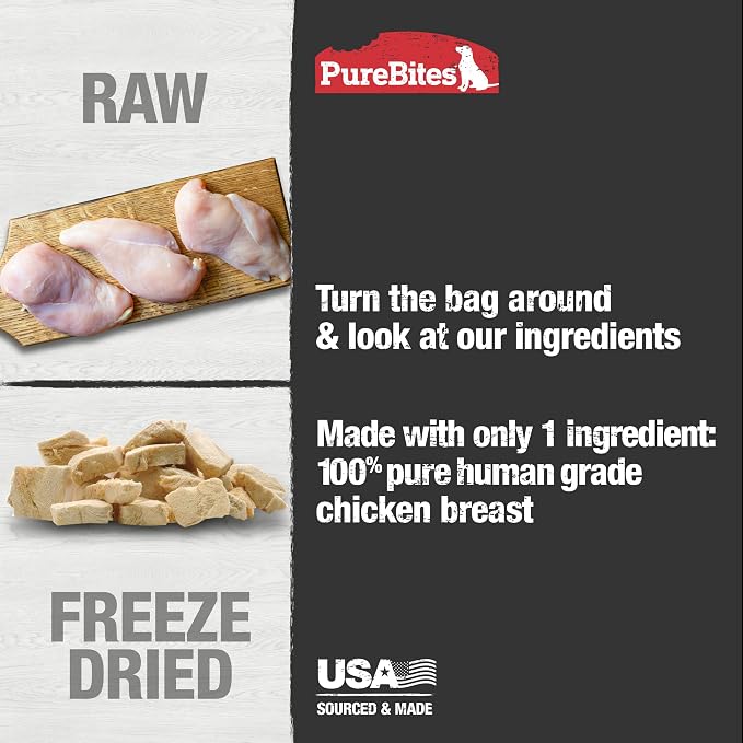 PureBites Chicken Breast Freeze Dried Dog Treats, 1 Ingredient, Made in USA, 11.6oz