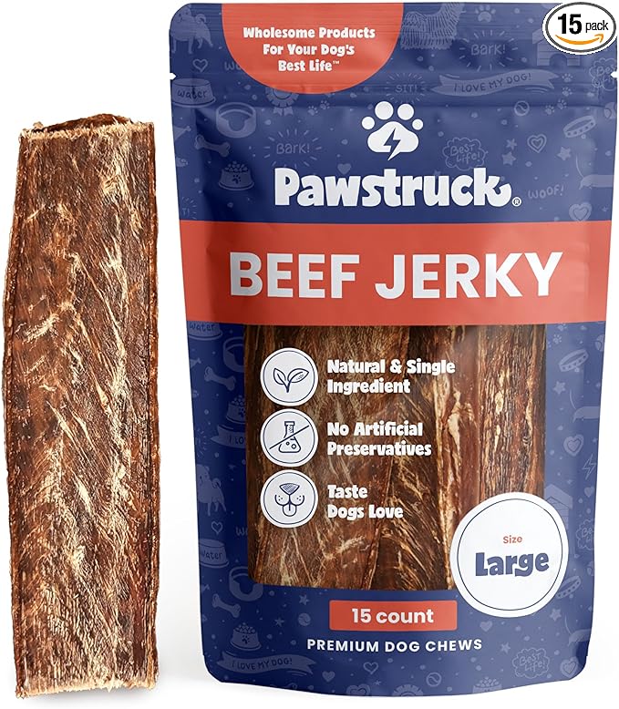 Pawstruck Premium Beef Jerky Dog Treat Chews, Large 10" Strips – Supports Hip & Joint Health, Rich in Glucosamine & Chondroitin, No Added Preservatives – 15 Count