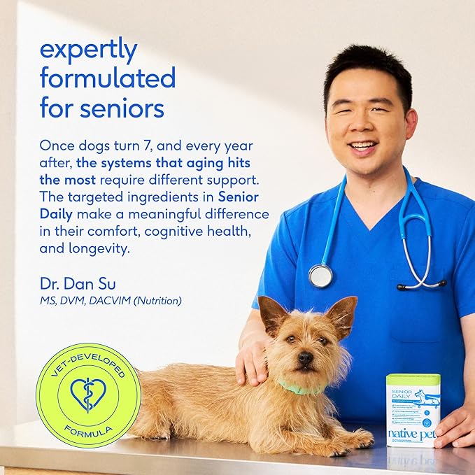 Native Pet Senior Daily Dog Vitamins & Supplements – 12-in-1 Dog Multivitamin Powder for Senior Dogs – Supports Mobility, Cognition, Digestion, Immune Health & More – 30 Scoops