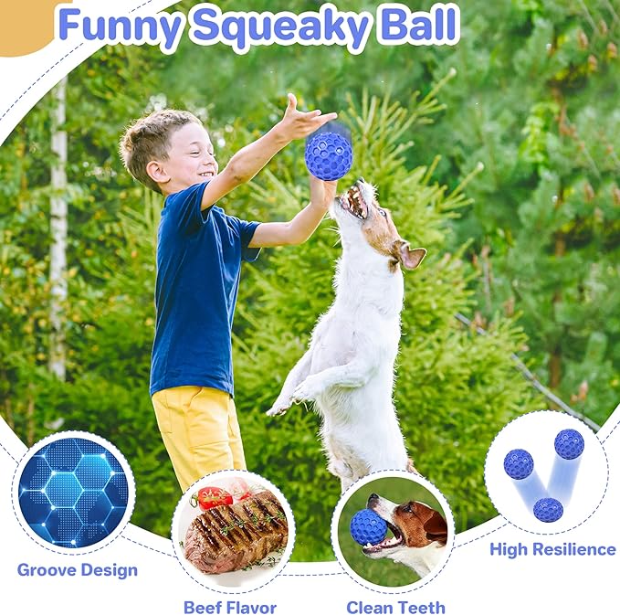 DISSKNIC Indestructible Squeaky Dog Ball, Relieves Anxiety, Cleans Teeth, Interactive Chew Toy for Aggressive Chewers, Dog Toy for Large Breeds, Outdoor Waterproof