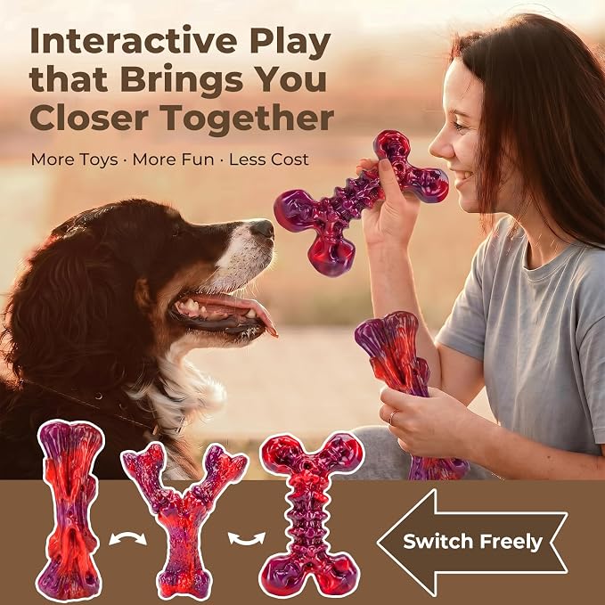 Kseroo 3-Pack Beef Flavored Dog Chew Toys for Aggressive Chewers, Red-XL | Indestructible, Heavy Duty, Rock-Hard Solid Nylon Bones for Medium & Large Dogs 25-90lbs, Tough, Long-Lasting, Keep Them Busy
