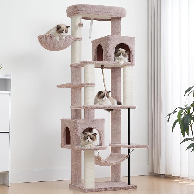 Gitelsnour Cat Tree for Indoor Cats Large Adult, 70.5'' Cat Tower with Scratching Post, Sturdy Steel Pube Cat Tree Tower with Large Playing Platfrom, Hammock and Basket, Top Perch, Mushroom GCT024MU