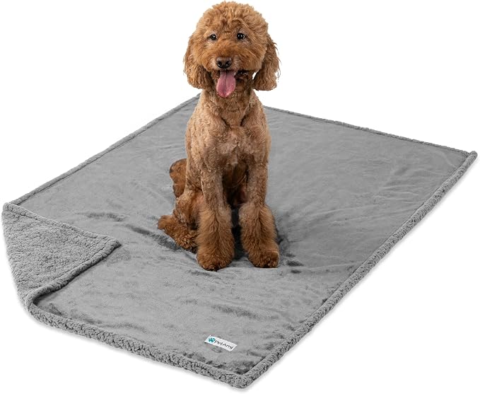 PetAmi Waterproof Dog Blanket for Couch, Extra Large 80x60, Pee Proof Sherpa Fleece Reversible Pet Throw, Furniture Protector for Bed Sofa Crate Kennel, Soft Washable Cover for Dog Cat, Light Grey