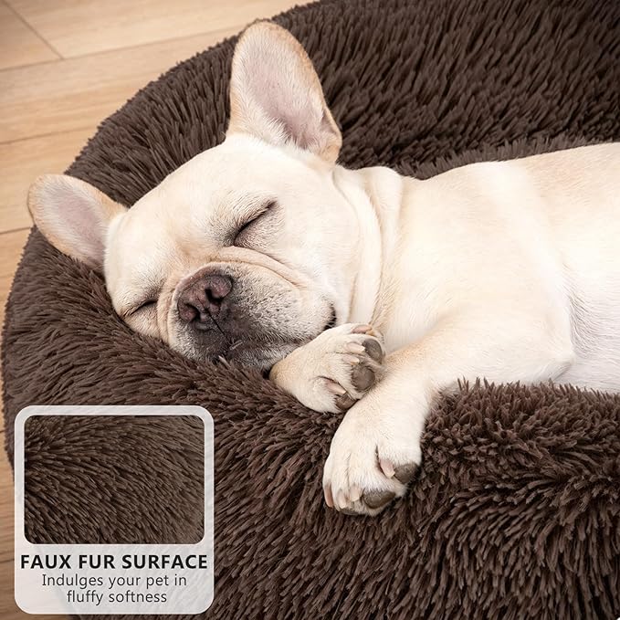 MIXJOY Orthopedic Dog Bed Comfortable Donut Cuddler Round Pet Beds Ultra Soft Washable Dog and Cat Cushion Bed (23'', Coffee)