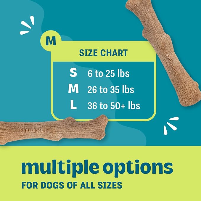 Pupstages Dogwood Dog Chew Toy, Made in the USA – Real-Wood Blend, Natural Flavor & Texture, Moderate Chewers, Medium, 7.4"
