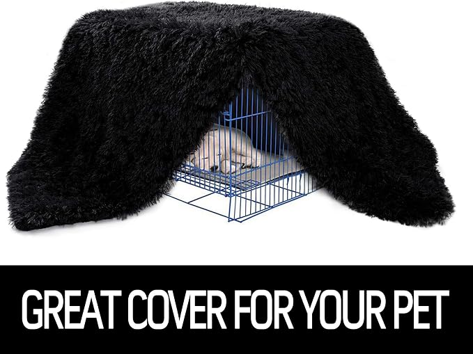LOCHAS Luxury Fluffy Dog Blanket, Extra Soft and Warm Sherpa Fleece Pet Blankets for Dogs Cats, Plush Furry Faux Fur Puppy Throw Cover, 40''x60'' Black