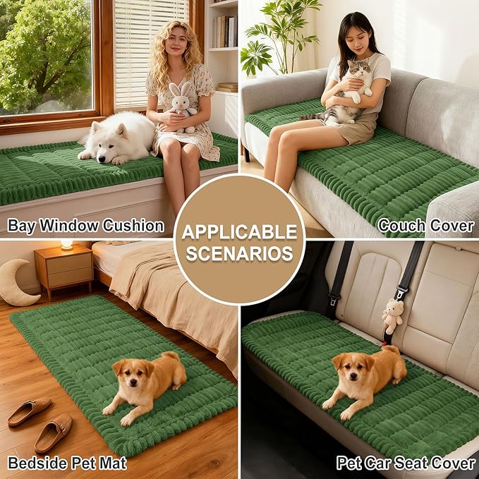 hyha Couch Cover for Dogs Washable, Non Slip Thick Flannel Sofa Protector, Pet Friendly Plush Furniture Cover for Sectional Sofa & Loveseat (Olive Green, 27.6" x 27.6")