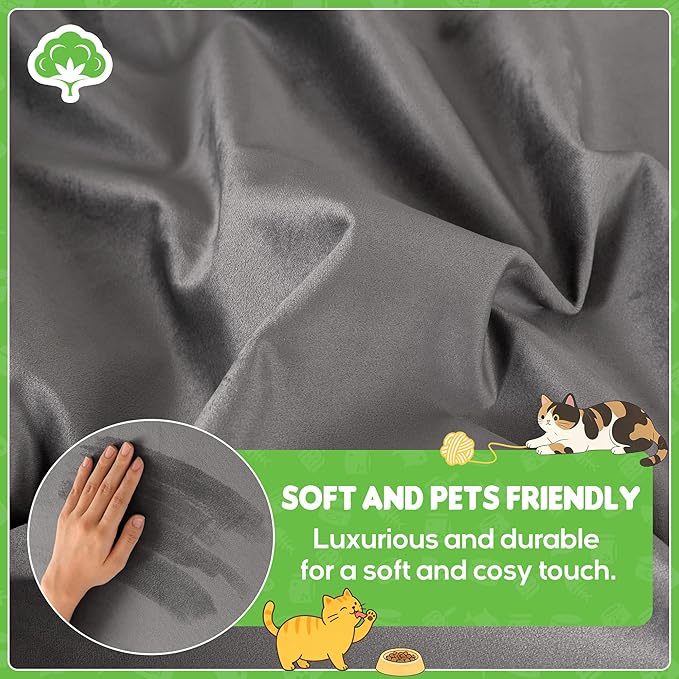 Loiion Velvet Sofa Cover, Ultra Soft Waterproof Non-Slip Couch Cover for Pets, Cat-Scratch Resistant Couch Cover, Pet & Kid Proof Scratch & Hair Resistant Washable Furniture Protector 134"X91" Grey