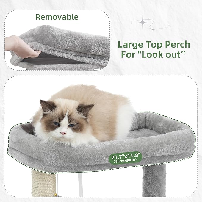 Gitelsnour Cat Tree for Indoor Cats Large Adult, 70.5'' Cat Tower with Scratching Post, Sturdy Steel Pube Cat Tree Tower with Large Playing Platfrom, Hammock and Basket, Top Perch, Light Gray GCT024W