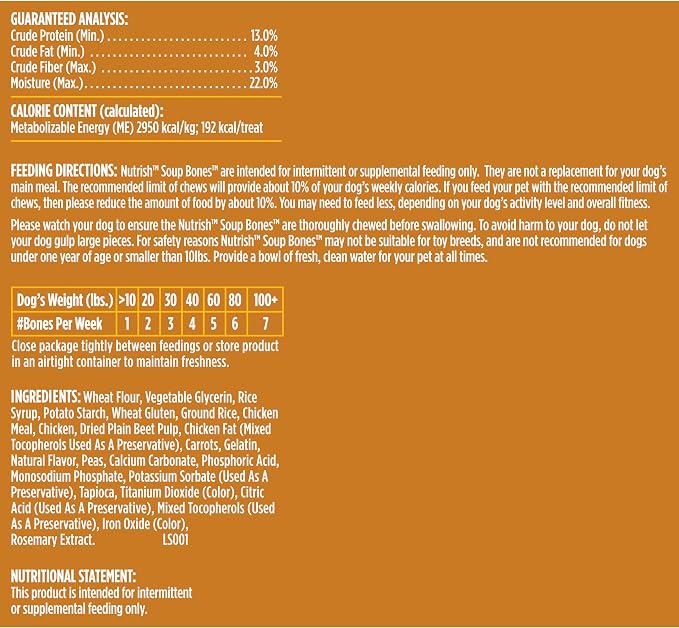 Nutrish Soup Bones Premium Dog Chews with Real Chicken and Veggies, 6 Chews (Rachael Ray)