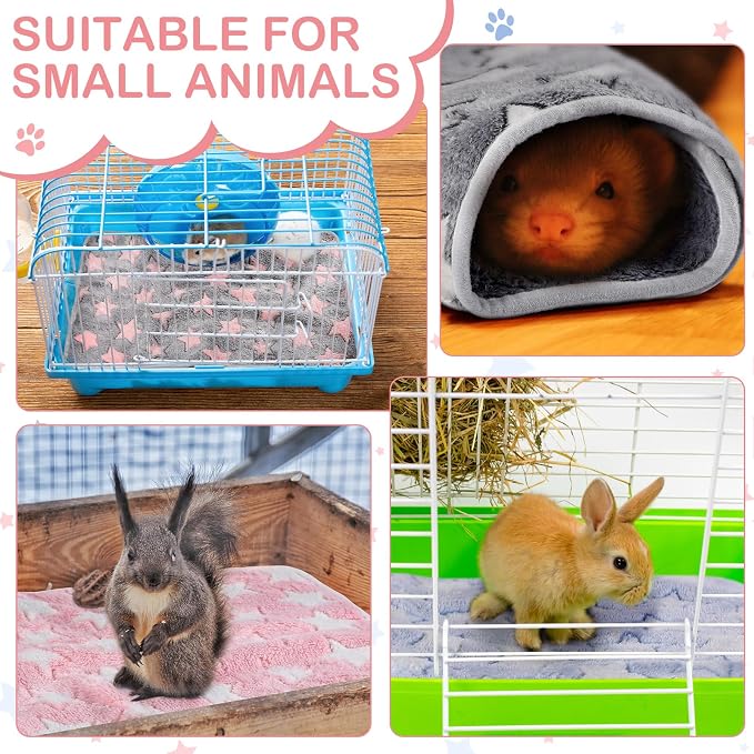 Reginary 4 Pcs Waterproof Guinea Pig Blankets Washable Small Animal Fleece Bedding Absorbent Guinea Pig Cage Liners Reusable Training Pee Pad Pet Sleep Mat for Hamster(Cute Star Pattern,12 x 12 Inch)