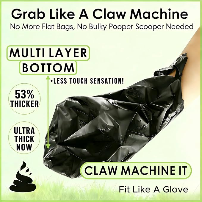 Ultra Thick RockRhino Dog Poop Bags - Claw Machine Style Pickup with Multi-Layer Bottom, ECO Heavy Duty, 0% Plastic, 100% Home Compostable, Mint-Scented, Easy Open Tie Handles, Glove Fit - 120 Bags