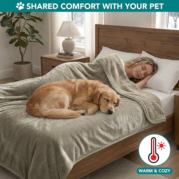 PetAmi Premium Waterproof Dog Blanket for Large Dogs, Reversible Sherpa & Flannel Fleece, Leakproof Pet Throw for Couch Protection, Soft Plush Furniture Protector for Cats, Washable, 60x80 Taupe