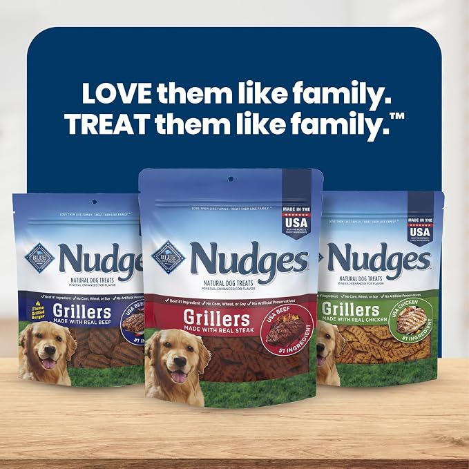 Blue Buffalo Nudges Steak Grillers Natural Dog Treats, Meaty Dog Snacks, Healthy Reward or Training Treat, Made in the USA with Real Beef, No Artificial Preservatives, 16 oz.