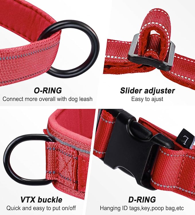 Red No Pull Dog Harness for Small Medium Large Sized Dog, Reflective Escape Proof Adjustable Dog Harnesses with 2 Patch, M