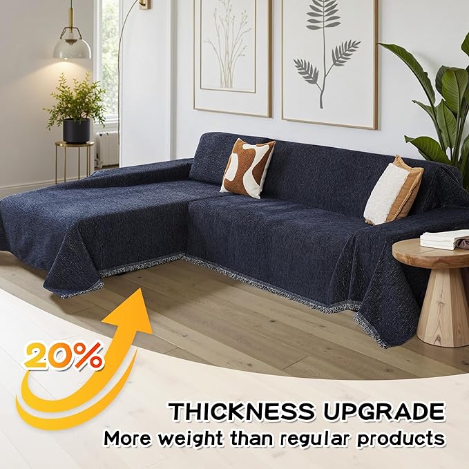 MYSKY HOME Couch Cover for Sectional Sofa, 2 Pieces Couch Covers for L Shape Sofa Cover, Furniture Protector for Pets, Kids, Sofa Slipcover for 2-3 Cushion Couch (71"x118"+71"x118", Navy Blue)