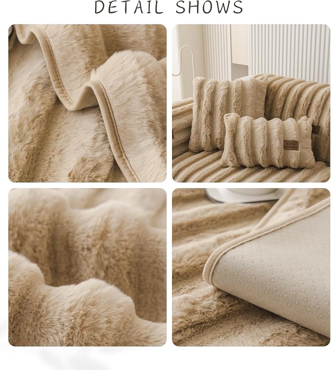 Fuzzy Rabbit Plush Sofa Cover Thick Soft Fur Sectional Couch Cover Furry Fluffy Cushion Cover Non-Slip Sofa Slipcovers Vertical Stripe Furniture Protector for Dogs Cats(Coffee,36"x36")