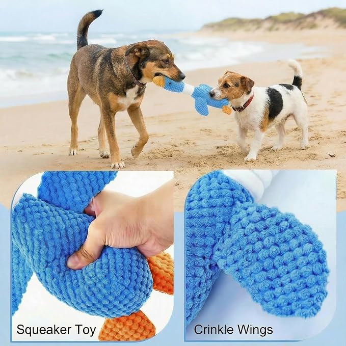 Paw-FECT Piece Goose Squeaky Dog Toy, Plush Chew Toy, Crinkle Wings, Great for All Dog Sizes and Breeds, Interactive and Good for Teething, Blue Dog Duck Toy