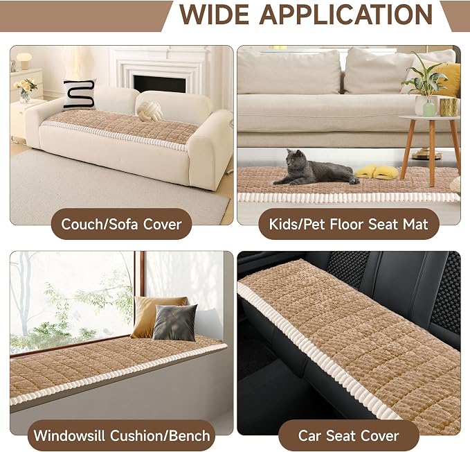 OTOB Couch Cover for Dogs Washable Non Slip Plush Sofa Covers for 3 Cushion Couch, All Seasons Fuzzy Kids Pet Friendly Sofa Slipcovers Furniture Protector Bed Mat (Coffee, 27.6" x 70.9")