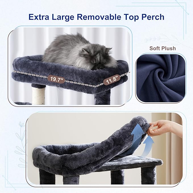 Gitelsnour Cat Tree, Cat Tower for Large Cats with 2 Big Platforms, 2 Baskets, condo and Toys, 63" Cat Scratching Posts for Indoor Cats, Smoky Gray GCT020G
