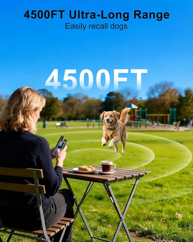 Dog Shock Collar - 4500FT Dog Training Collar with Remote, IPX8 Waterproof Electric Dog Collar with 4 Training Modes, Security Lock, Rechargeable eCollar for 10-120lbs Dogs(Bright Blue 1 Pack)
