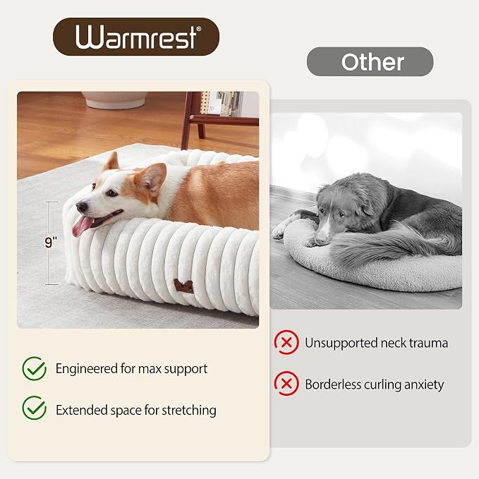 Dog Beds Large Sized Dog,Rectangle Orthopedic Pet Bed for Large Dog, Comfort Fluffy Memory Foam Dog Beds with Anti-Slip Bottom,Cream(35x25x9inchs)