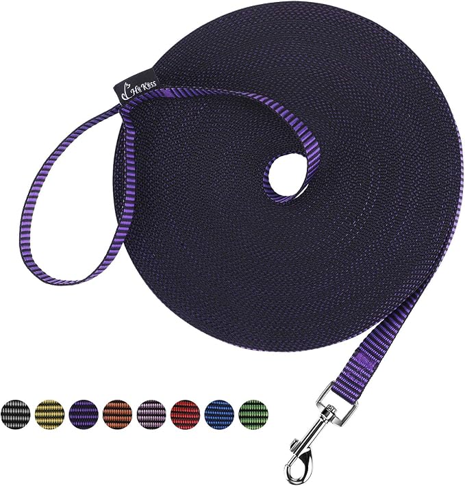 Hi Kiss Dog/Puppy Obedience Recall Training Agility Lead - 15ft 20ft 30ft 50ft 100ft Training Leash - Great for Training, Play, Camping, or Backyard(30ft,Black_Purple)