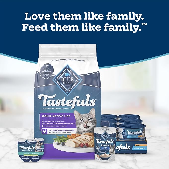 Blue Buffalo Tastefuls Chicken & Brown Rice Recipe Dry Indoor Cat Food for Adult Active Cats, Real Chicken First, Deliciously Healthy Natural Cat Food, Supports Digestive Care and Coat Health, 15 lbs.
