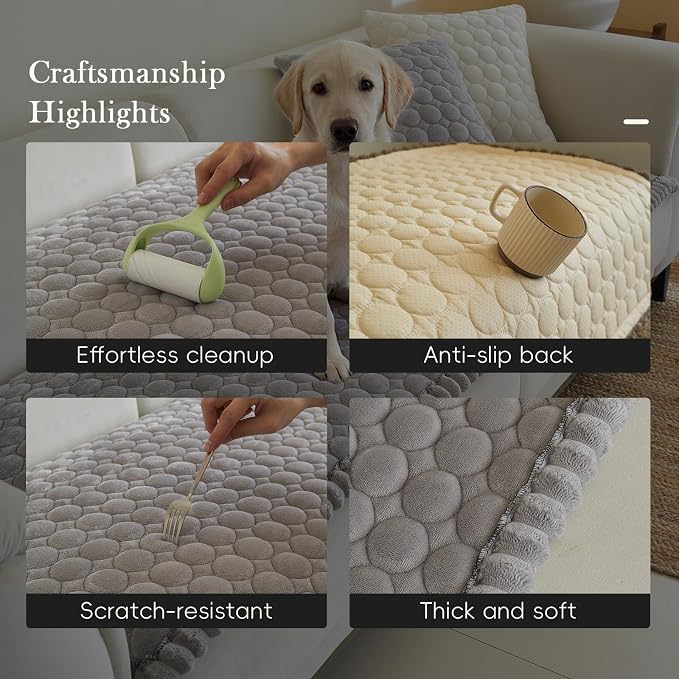 Circular Grid Couch Cover for Dogs Washable - Non Slip Thick Soft Pet Sofa Protector for 3 Cushion Couch Large Silicone Particles Furniture Mat for Cats Sectional Slipcovers