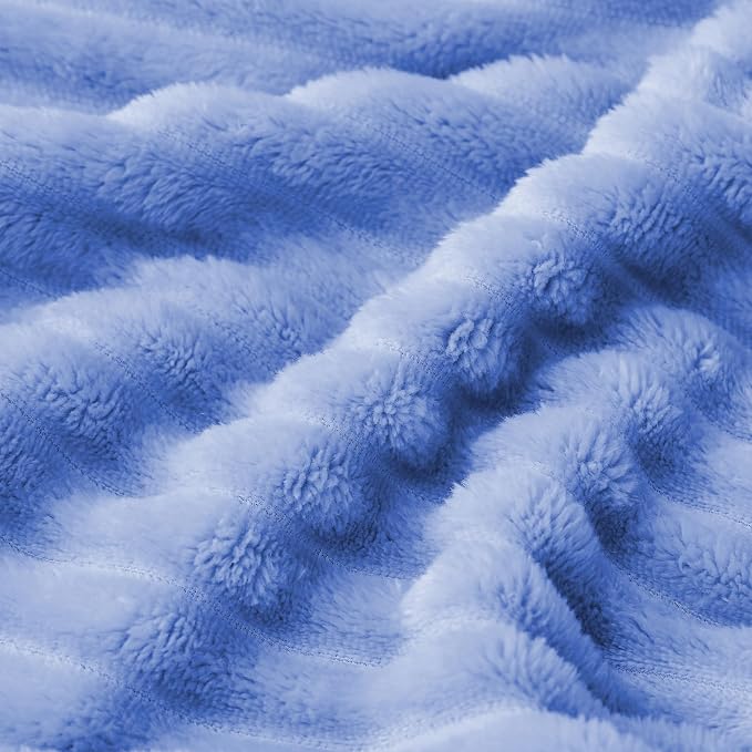 Bnuitland Fleece Throw Blanket for Couch, 300GSM Soft Warm Cozy Fluffy Throw for Adults & Kids, Stripe Pattern, All Season Sofa Bed Blanket for Home Decor, Sky Blue 50"x60"