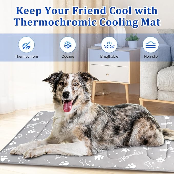 MH MYLUNE HOME Upgrade Cooling Mat for Pets, 44”x32” Cool-Chill Fiber Reinforced Padding, Heat-Absorbing Color-Changing Pet Pad, Foldable/Washable Summer Bed