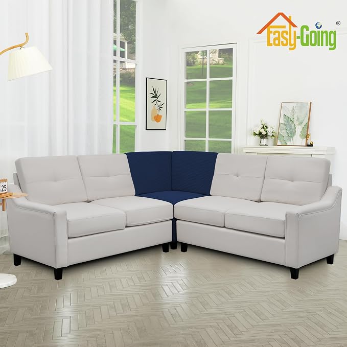 Easy-Going Stretch Soft Sectional Corner Sofa Couch Slipcover Navy | 1-Piece Sofa Cover Furniture Protector with Elastic Bottom For Kids, Pet, Spandex Jacquard Machine Washable for Living Room