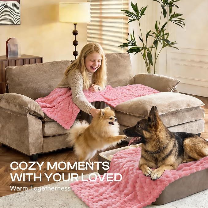 Luciphia 300GSM Fleece Dog Blanket for Small Medium Large Dogs 3D Jacquard 1 Pack 3 Flannel Puppy Cat Pet Throw Blankets Soft Washable Decorative Furniture Protect Pcs3-Pink, S(23''x16'')