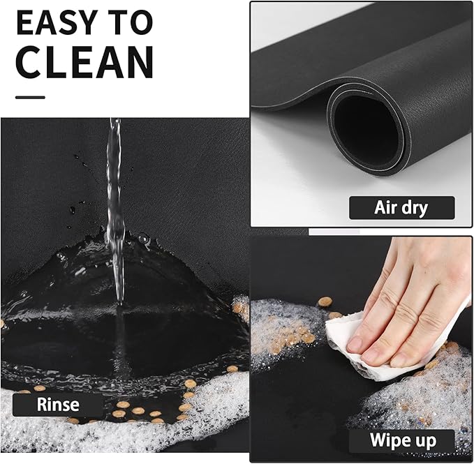 HotLive Dog Food Mat - Absorbent Cat Mat for Food and Water, No Stains Pet Feeding Bowl Mat, Easy to Clean Pet Placemats, Quick Dry Dog Water Dispenser Mat for Messy Drinkers | Paw Black 24"x 36"